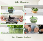 Large 5.2 Qt Glass Salad Spinner Vegetable Dryer with Drain Microwave Safe Dishwasher Safe with Transparent Lid Crank Handle Quick Spin Greens Washer for Lettuce Herbs Fruits (black)