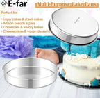 E-far 11 Inch Cake Pan Set of 2, Stainless Steel Large Round Baking Pans Tins, Non-Toxic & Leak-Proof Mold for Birthday Wedding Layer Tiered Cake, Easy Clean & Dishwasher Safe
