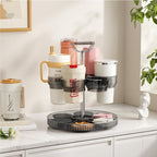 Rotating Coffee Bar Accessories Organizer, 2-Tier Lazy Susan Cup Holder for Stanley 40oz Tumbler with Handle, Countertop Drying Rack Station with Divided Tray for K-Cups, Snacks & Mugs