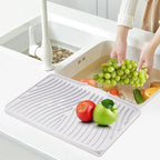 TIKNIK Silicone Dish Drying Mat, Stone Drying Mat for Kitchen Counter with Built-In Drain, Non-Slip Drain Pad with Built-in Drain, Heat Resistant Stone Drying Mat, Hangable, White-2pcs, 16" x 12"