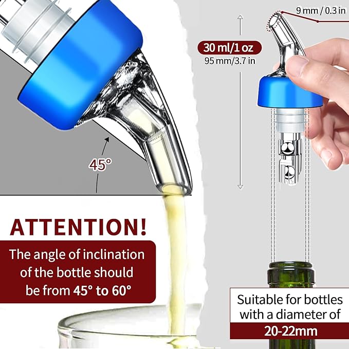 SuproBarware Automatic Measured Bottle Pourer - Quick Shot Spirit Measure Pourer Drinks Wine Cocktail Dispenser Home Bar Tools - 1oz/30ml (mix color 4 pack)