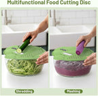 Salad Spinner, 5.3 QT Lettuce Spinner with Strainer, Fruit Cleaner with 4 Replaceable Blade for Shredding, Slicing and Pureeing, Salad Washer & Dryer for Quick Washing (Green)