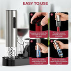 Electric Wine Opener,Rechargeable Automatic Wine Opener Corkscrew Opener Set With Wine Stopper, Foil Cutter, Wine Aerator,Storage Base & USB-C Cable Christmas Gifts for Wine Lovers