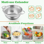 P&P CHEF Colander Strainer Stainless Steel 3 Quart, Metal Micro-Perforated Colander for Kitchen Food, Ideal for Rinsing Washing Draining, Dishwasher Safe, Shiny Silver, 1PC