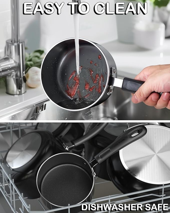 Cook N Home Nonstick Sauce Pan with Glass Lid, 1-Quart Saucepan Non Stick Small Cooking Milk Aluminum Pot, Black