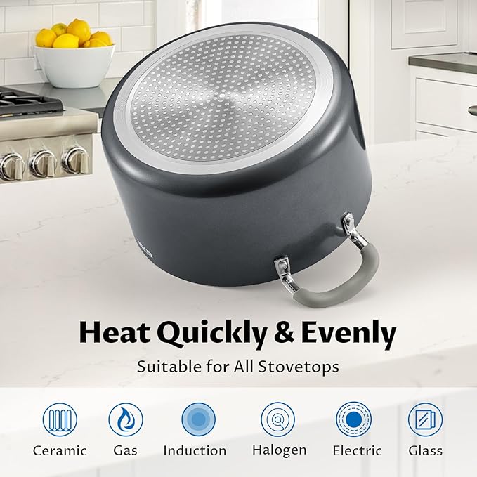 6 Quart Nonstick Stock Pot with Lid, BEZIA PFAS-Free Ceramic Soup Pot, Multipurpose Pasta Pot with Strainer Lid, Induction Cooking Pot, Silicone Handle, Compatible with All Cooktops, Dishwasher Safe
