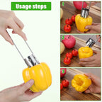 2 PCS Red Bell Pepper Seed Corer-multifunctional Fruit and Vegetable Core Remover Tool Stainless Steel Kitchen Gadgets for Pepper Pineapple Pear Apple Corer Vegetables Fruit