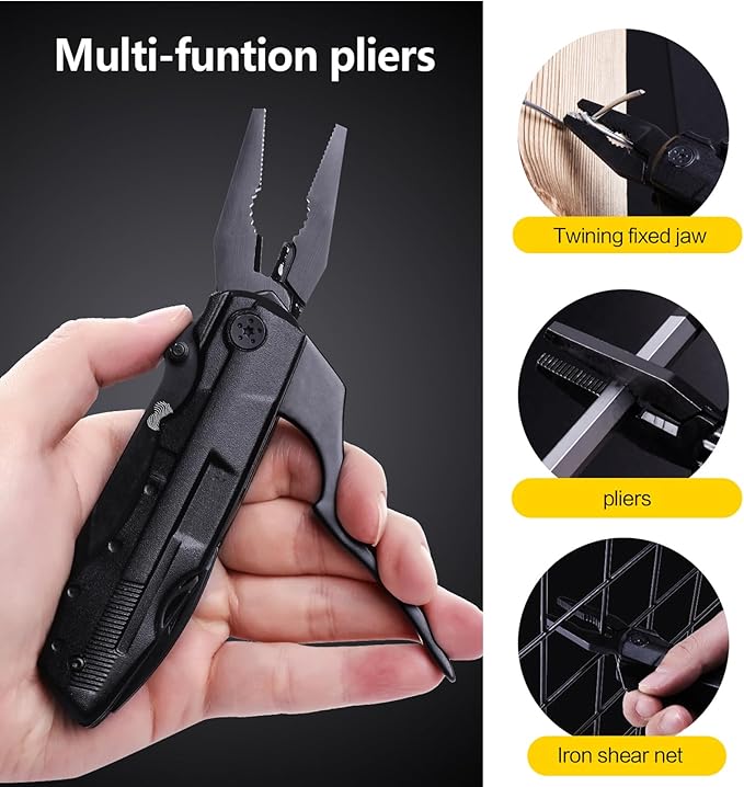 14 in 1 Multitool Pocket Knife for Men, Christmas Stocking Stuffers Gifts for Dad, Husband, Tactical Multi Tool screwdriver set with Nylon Sheath for Survival, Camping