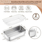 TeamFar Loaf Pans for Baking Bread, 9 x 5 Inch Stainless Steel Bread Loaf Pan with Lid, Meatloaf Pan Tin for Homemade Bread, Brownies, Meal Prep, Storage, Healthy & Dishwasher Safe - Set of 2