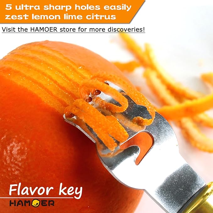 Lemon Zester Tool with Channel Knife Citrus Twist Making Tool Ergonomic Curved Handle Gold-Black