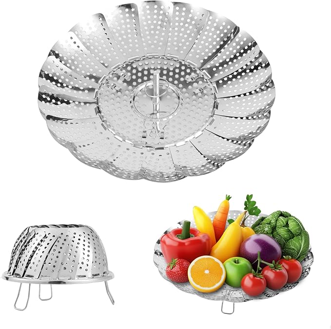 Vegetable Steamer Basket, Stainless Steel Folding Steamer Basket for Cooking, Vegetables, Fish, Pasta, Eggs, Fit Various Size Pot (5.5 inches to 9.2 inches)