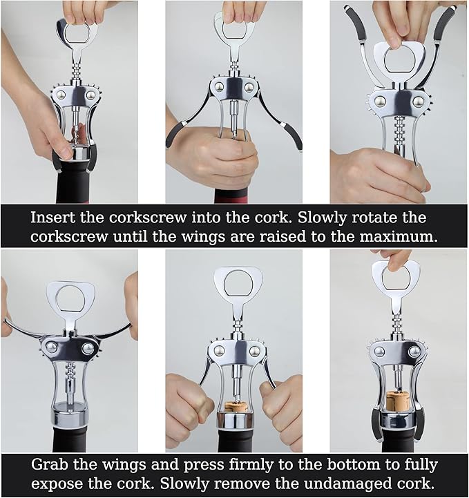 KORCCI Wine Opener, Heavy-Duty Zinc Alloy Wing Corkscrew, Premium Beer Bottle Opener, Multifunctional Wine Accessories with Ergonomic Handle and Sharp Screw, for Kitchen, Bar, Restaurant (2PCS)