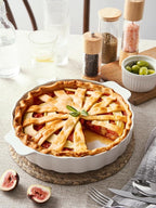 Samsle Ceramic Pie Pan For Baking,13Inch Round Baking Dish With Double Handle,Pie Plate With Ruffled Edge-Microwave, Dishwasher, and Oven Safe