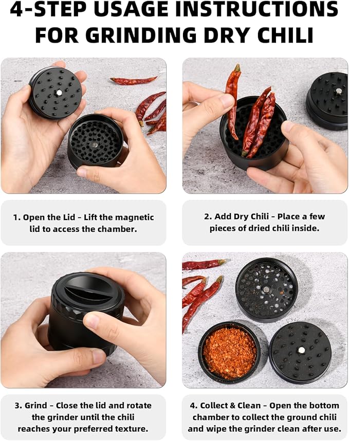 2.5" Grinder [Aluminum] 3-Piece 4-Parts Grinder for Kitchen Spice with Top Storage, Anti-jamming Teeth & Large Bottom Chamber
