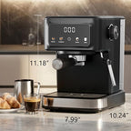 Kndko Espresso Machine, 15 Bar Digital Espresso Maker, Milk Frother Steam Wand for Latte & Cappuccino, Compact Coffee Machine, 1.5L Removable Water Tank, 2 cups dual-stainless steel filter