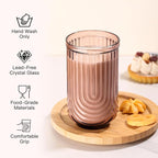 JOVGANK Amber Vintage Glassware Set of 6-17Oz Brown Water Drinking Glass, Art Deco Ripple Highball Glass, Whiskey Cocktail Glasses, for Bar Ice Coffee Juice, Housewarming Gifts and Mother's Day Gift