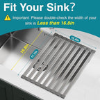 COOL-ANGLE Aluminum Roll Up Dish Drying Rack Over The Sink, 17.7" x 13.4" Rust-Proof Foldable Dish Drainer Mat, Heat Resistant Trivet & Kitchen Sink Cover, Fits Sinks up to 16.8" Wide, Matte Gray