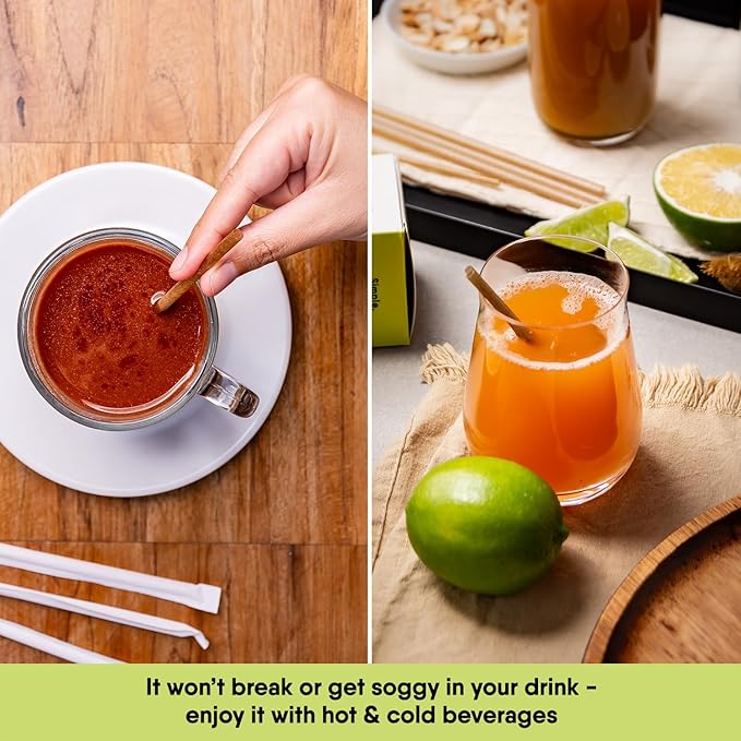 100% Biodegradable Individually Wrapped Cocktail Stirrers – 300 PCS of 5.50 Inches Premium Quality Disposable Coffee Stirrers, Best Biodegradable Stirrers for All Drinks – By The Veggie Straws