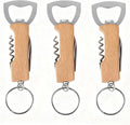 3-in-1 Bottle Opener Keychain (3 Pack), Wooden Handle Corkscrew, Foil Cutter & Beer Opener, Portable Key Ring Bar Tool for Home, Camping, Travel & Outdoor Use