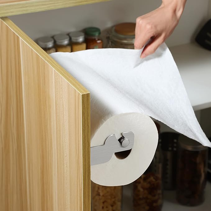 ZUNTO Paper Towel Holder Cabinet Door or Under Cabinet, Self Adhesive Big Roll Holder Wall Mount, Stainless Steel
