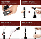 Electric Corkscrew Set with Battery, Drip-free Pourer, Wine Vacuum Stopper, and Foil Cutter, Gift Set, Black (SET USB)