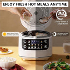 Portable Digital Rice Cooker, 6-Cup (Uncooked)/12-Cup (Cooked) Small Rice Maker with Steaming Basket, Mini Rice Cooker with 2L Removable Nonstick Inner Pot, 10 Menu Options, Auto Keep Warm, 24 Hour Delay Timer, White