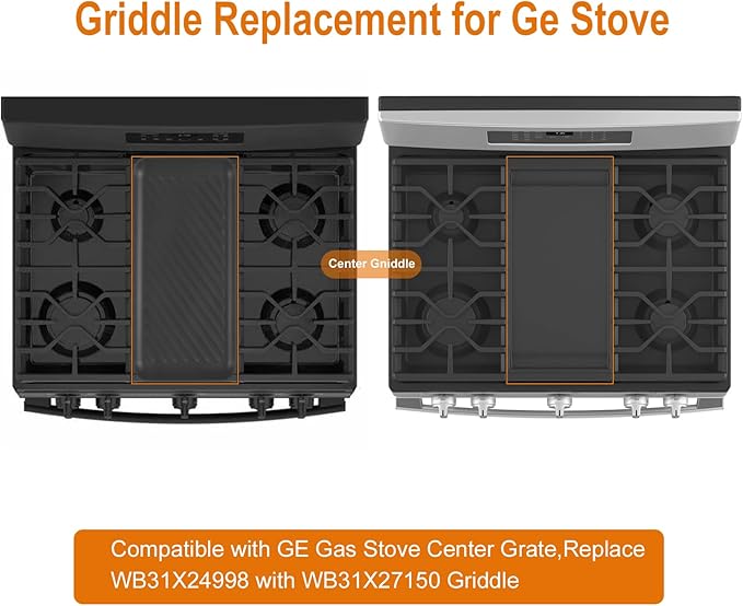 UPGRADED WB31X24738 Griddle Replacement for GE Appliance Gas Range Center, 9 19.5 inch Compatible With GE Stove Parts, Aluminum With Food Grade Nonstick Cooktop Plate Flat
