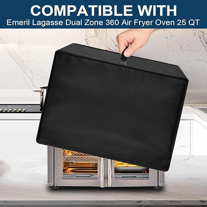Heavy Duty Smart Oven Air Fryer Cover for Emeril Lagasse Dual Zone 360 25QT French Door,17.73"Dx15.37"Wx13.79"H, 600D Heat-Resistant Nylon w/Aluminum Foil, Waterproof Kitchen Appliance Cover