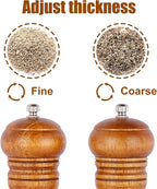 Gulex® Wood Pepper Grinder Pepper Mill,Adjustable Coarseness 8 Inch Wooden Peppermill, Ceramic Grinding Mechanism Salt Mill Refillable (1 pack) (Dark-2PC)