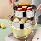 BinaryABC Stainless Steel Dumpling Steamer Basket for Pot,18cm Steamer Insert for Food Veggie Rice Noodle Roll (7.08INCH)