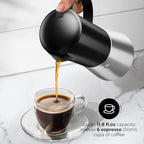 Stovetop Espresso Maker, Stainless Steel Moka Pot 6 Cup Espresso Maker (12 fl oz), Italian Coffee Pot, Compatible with Gas, Electric and Induction, Black & Silver Finish
