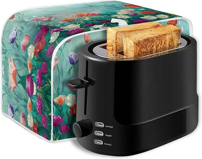 JEOCODY Colorful Flower Toaster Covers Dustproof Toaster Bread Maker Cover Fits for Most Standard 2 Slice Toasters, Universal Size Microwave Oven Dustproof Cover Women Gift