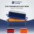 Northriver Casting 2 in 1 Enameled Cast Iron Bread Pan with Lid, Perfect Bread Oven, Loaf Pans for Baking Homemade Sourdough Bread 9x5, 2 Piece set, Navy Blue