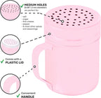 CUSINIUM 10oz Pink Stainless Steel Salt Pepper Dredge Shakers - With Plastic Cap - With Handle - Pack of 2