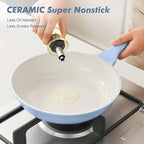 SENSARTE Nonstick Ceramic Frying Pan 9.5-Inch, Healthy Non Toxic Skillet, Induction Compatible Omelet Pan with Heat Resistant Handle, PFAS-Free, Blue