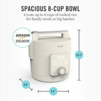 Martha Stewart Rice Cooker, 4 Cup (Uncooked) / 8 Cup (Cooked), Ceramic Non-Stick Removable Pot, Keep Warm, Measure Markings, Steam Basket, Brown & Sushi Rice, Quick Cook, Quinoa, Grains, Oats, Linen White