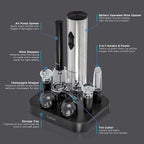 Ivation 9-Piece Wine Set | Electric Opener, Air Pump, Pourer with Aerator, Wine and Champagne Stoppers, Foil Cutter, and Stand.