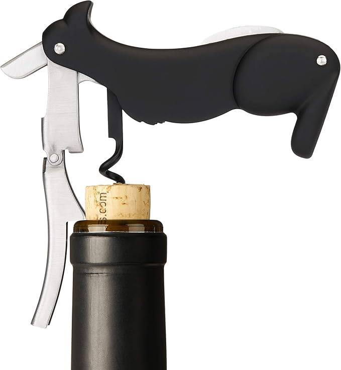 True Zoo Buddy the Bordeaux Collie Black Dog Corkscrew Wine Opener with Built-in Bottle Opener & Sharp Foil Cutter, Stainless Steel and Plastic, Home Bar, Kitchen, Travel, Novelty Gifts, Set of 1