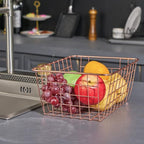 Wire Kitchen Storage Basket 5 Packs,Perfect Pantry Organization Accessories Baskets,Laundry Basket,Countertop Organization,Suitable for Kitchen,Bathroom,Bedroom,Tabletop,Rose gold