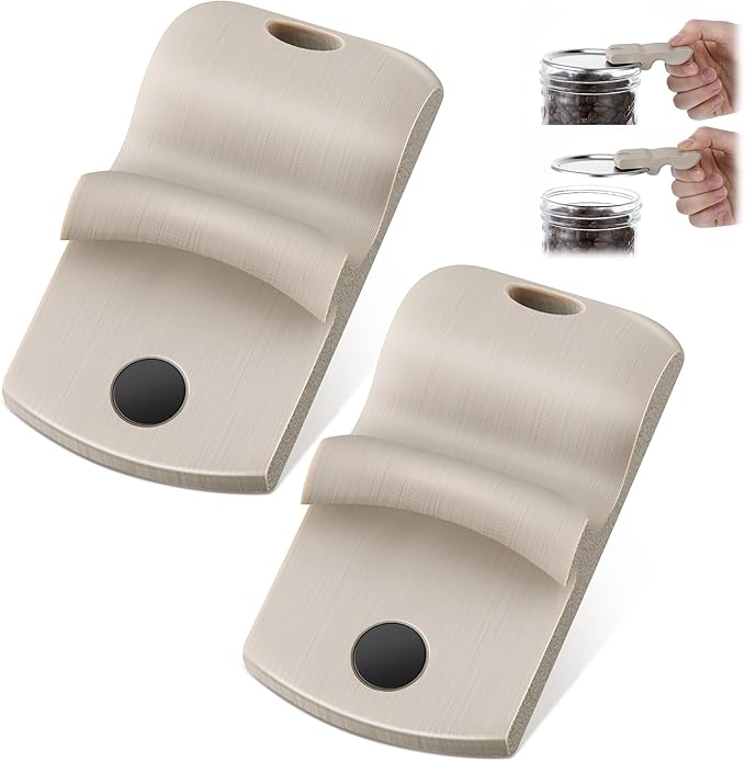 2 Pack Canning Jar Opener with Magnets, Mason Jar Opener For Canning Lids, Regular and Wide Mouth Lids, Powerful Magnet for Easy Refrigerator Storage, Releases Vacuum Seal– Patent Pending(Beige)