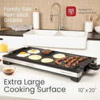 Indoor Grill & Electric Griddle, 1800W 20-Inch XL Nonstick Electric Skillet Griddle with Adjustable Temperature & Drip Tray, Easy to Clean – For Breakfast, Pancakes, Eggs, Teppanyaki