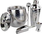 BREKX Insulated Ice Bucket for Cocktail Bar with Drink Shaker 5-Piece Cocktail Set for Parties with Lid and Scoop - Bartender Accessories, Bartending Kit for Home Bar or Gifting