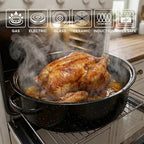 Enamel Roaster Pan With Lid and Rack Set 13"19"Granite Roasting Pans, Oval Large Turkey Baking Pan Suitable for Cooking 20lb Poultry and Beef High Temperature Resistance Oven Cookware