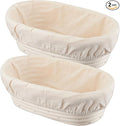 Dimpola Banneton Bread Proofing Basket Banneton Basket Set Sourdough Proofing Basket Round Proofing Bowls Handmade Rattan Baskets and Liners (Oval 10 inch set of 2)