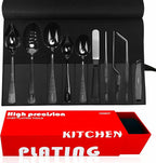 Chef Plating Tools Culinary Set, Plating Tools Tweezers Scoop Set, Professional Chef Stainless Steel Plating Set, 11-Piece Black,Leather Bag