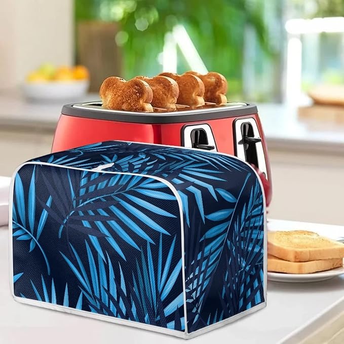 JEOCODY Large 2 Slice Blue Weed Decorative Toaster Bread Maker Cover - Quilted Dust-proof Cover with Fingerprint Protection