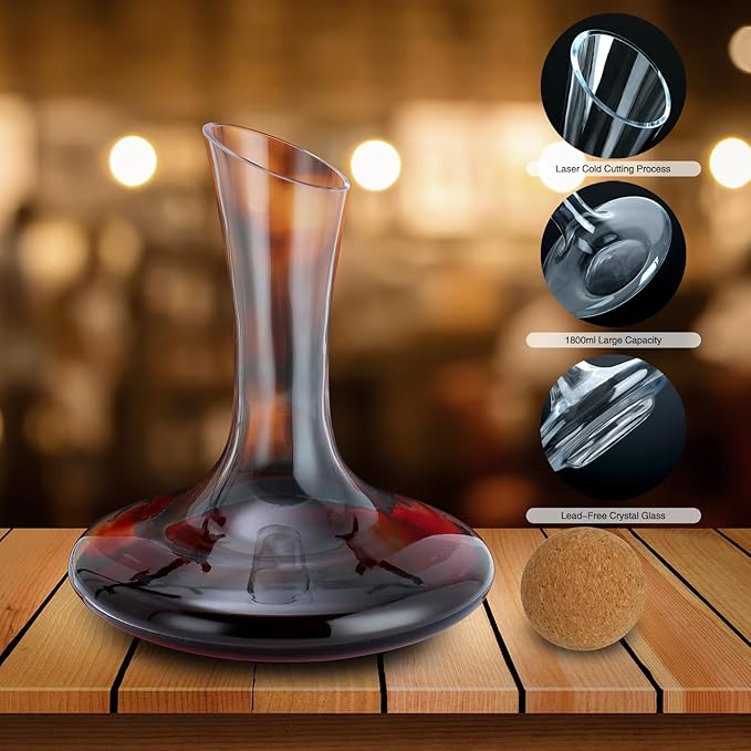 Wine Decanters, Crystal Glass Red Wine Decanter Set With Stopper and Brush,Used Aerator,Glass Carafe Accessories,Gifts(1800ml)