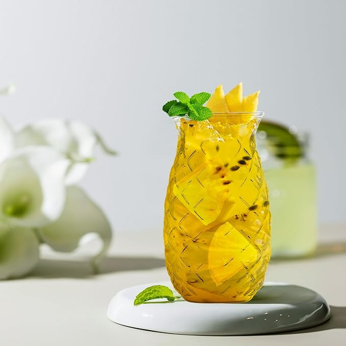 Pineapple Cup - Tiki Glasses for Cocktails - Pina Colada Hurricane Drinking Glasses for Bar Decor Set of 6 - Outdoor Mixed Drink Ice Tea Wine Glass Hawaii Tropical Barware 17 Oz