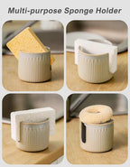 Ceramic Sponge Holder for Kitchen Sink, Scrub Sponge Dish Rack, Farmhouse Compact Sink Caddy Organizer, Vintage Grey