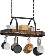 CHOEZON Hanging Pot Rack, Pot Hanger for Kitchen, Ceiling Mounted Pot Holder, Cookware Organizer with 12 S-Shaped Hooks, for Pot, Pan Storage, Space-Saving, Rustic Brown and Black TPR08BFC1